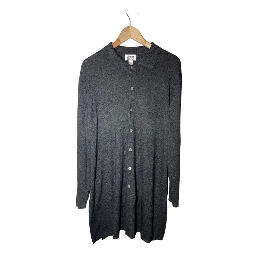 Chicos Design Vintage Long Cardigan Sweater Charcoal Gray XL Chico 3